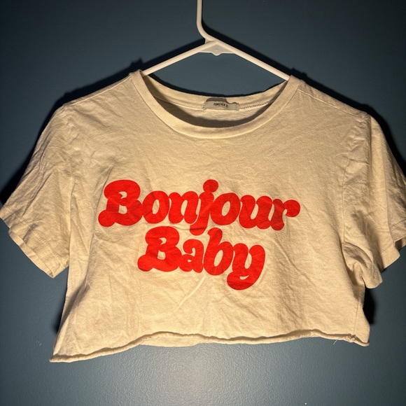 Forever 21 White Crop Top with Red Print - Picture 1 of 2